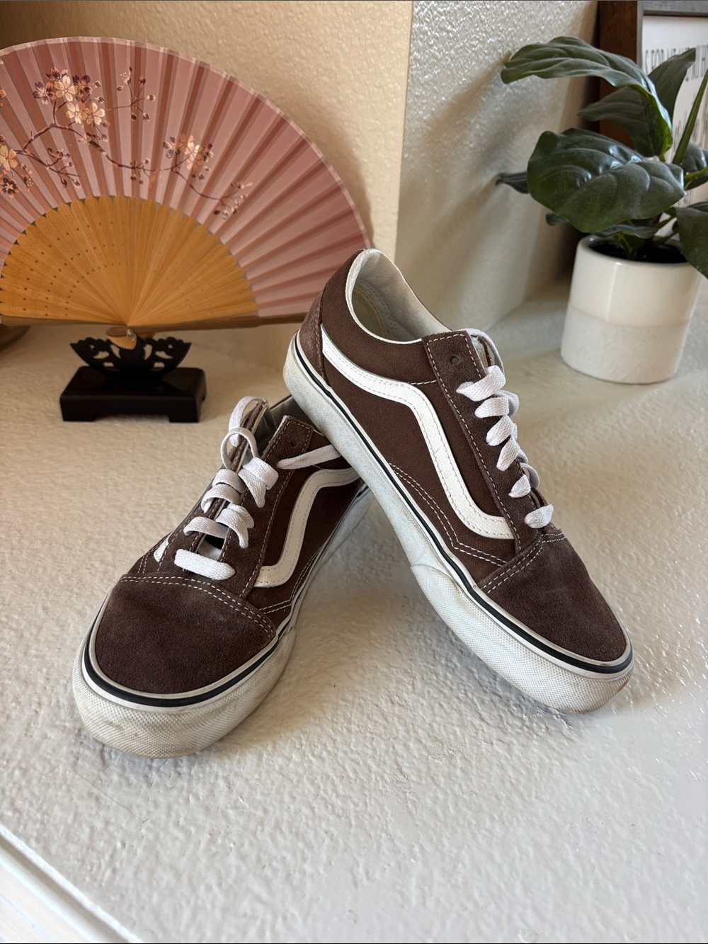 Vans Brown and White Old Skool Suede Sneakers